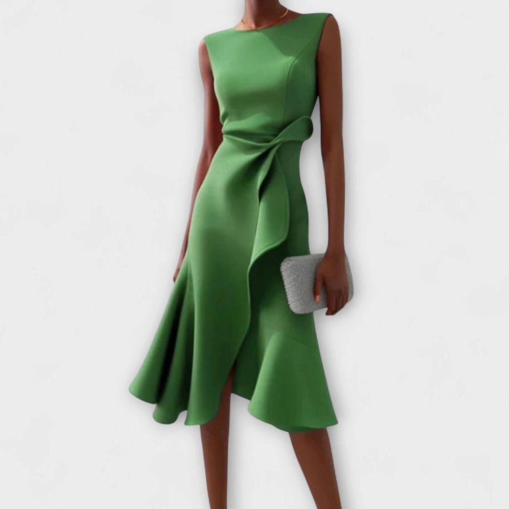 Women's Sleeveless Asymmetrical Flared Midi Dress - Green