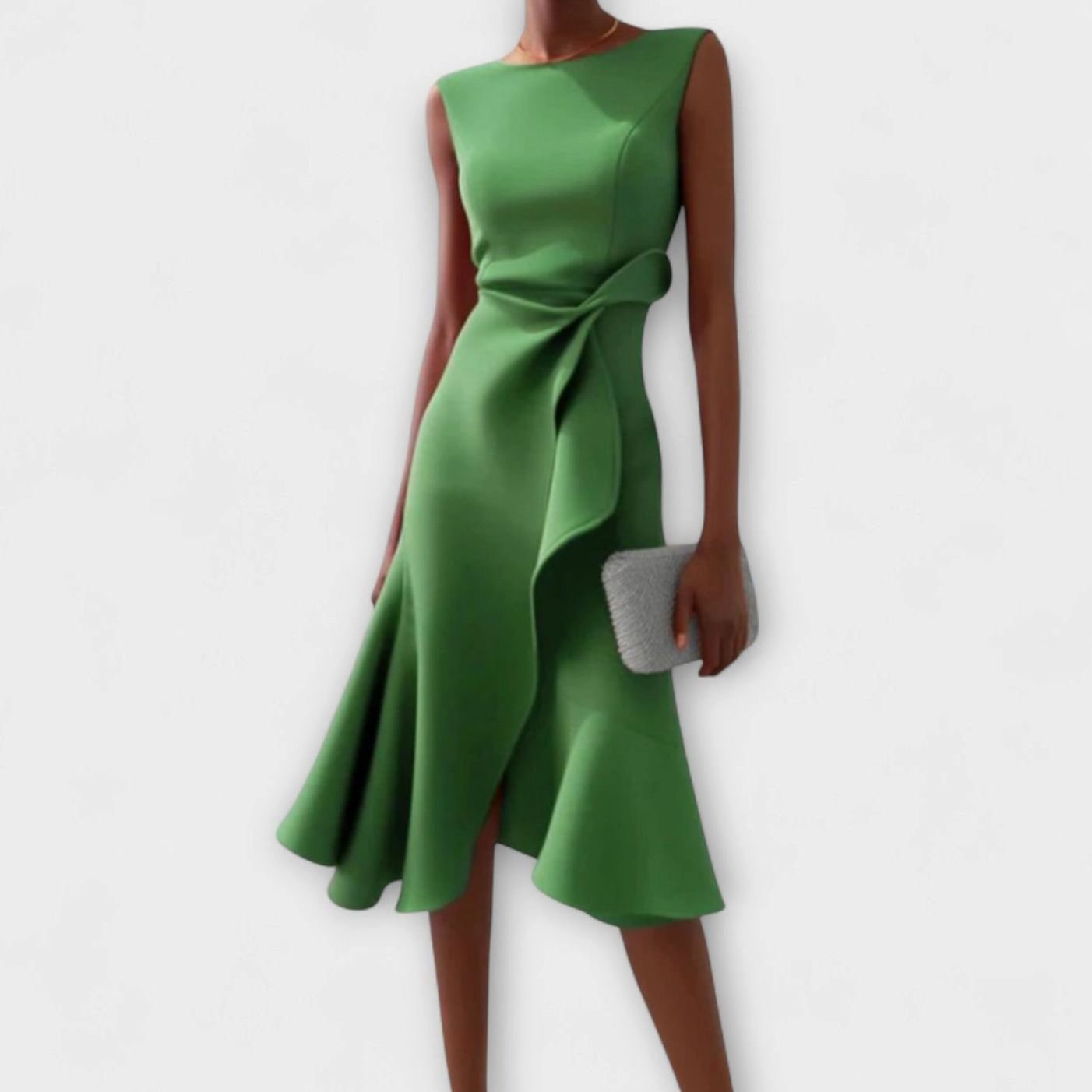 Women's Sleeveless Asymmetrical Flared Midi Dress - Green