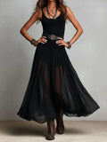 Women's Sleeveless Boho Tank Maxi Dress V-Neck Tulle Skirt