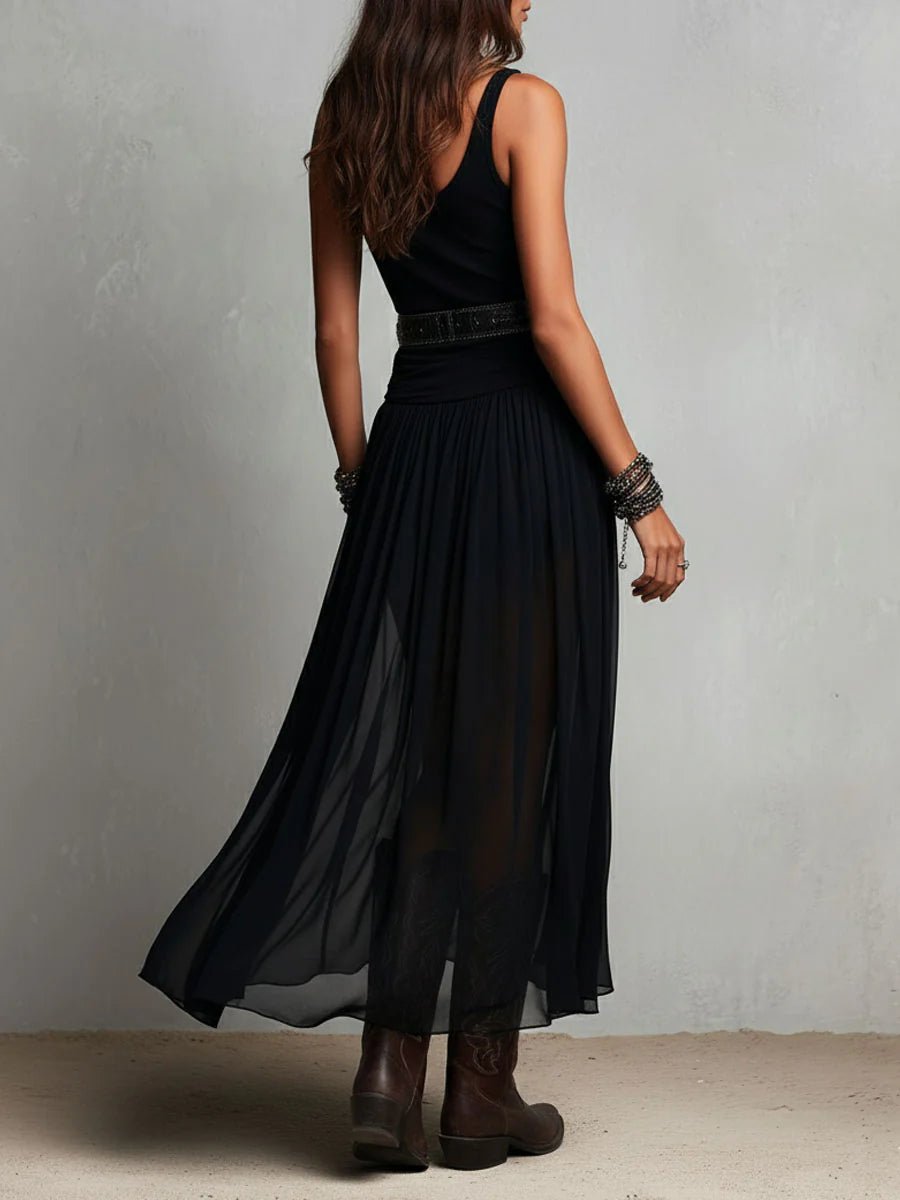 Women's Sleeveless Boho Tank Maxi Dress V-Neck Tulle Skirt
