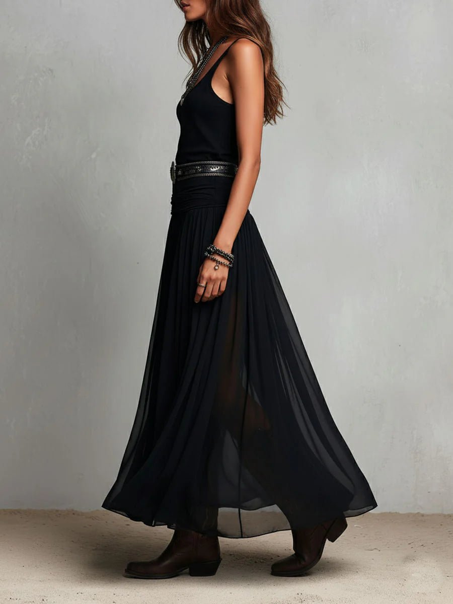 Women's Sleeveless Boho Tank Maxi Dress V-Neck Tulle Skirt