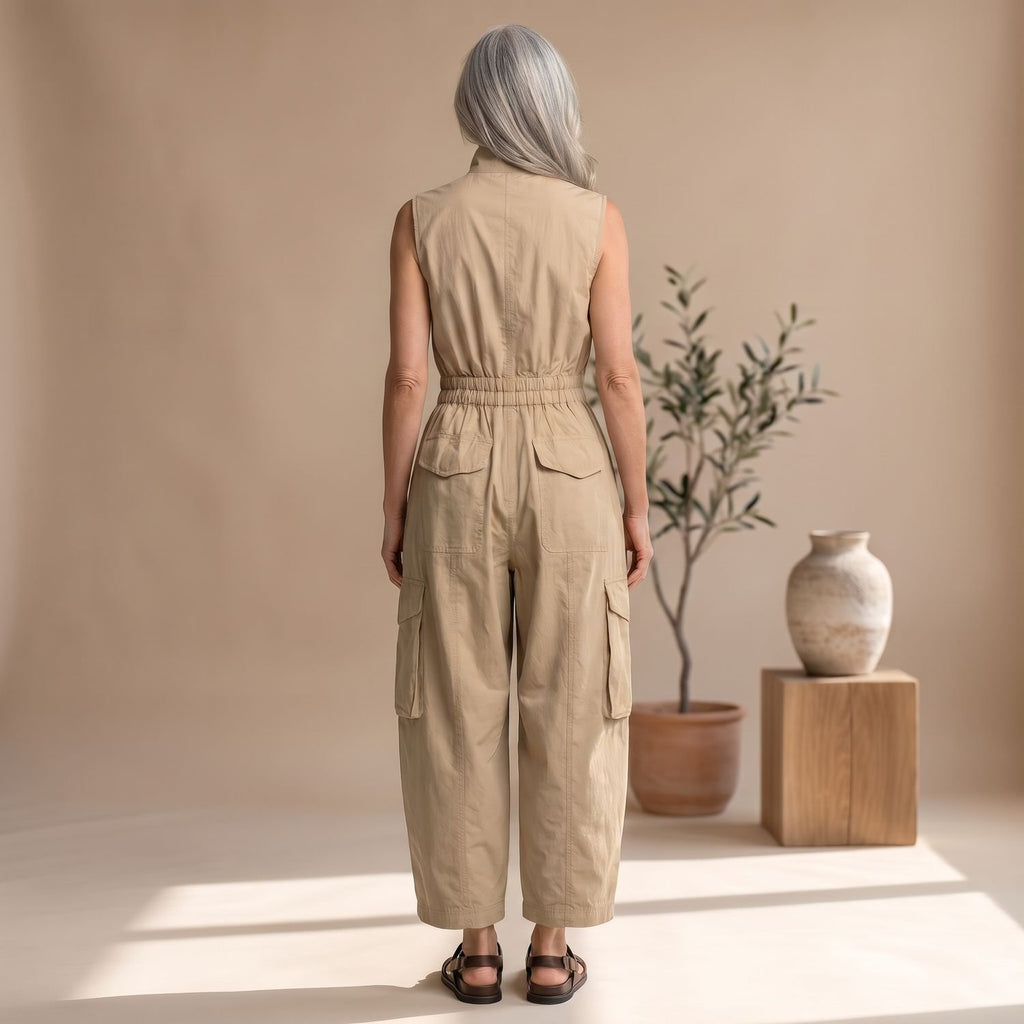 Women's Sleeveless Cargo Utility Full-Zip Jumpsuit