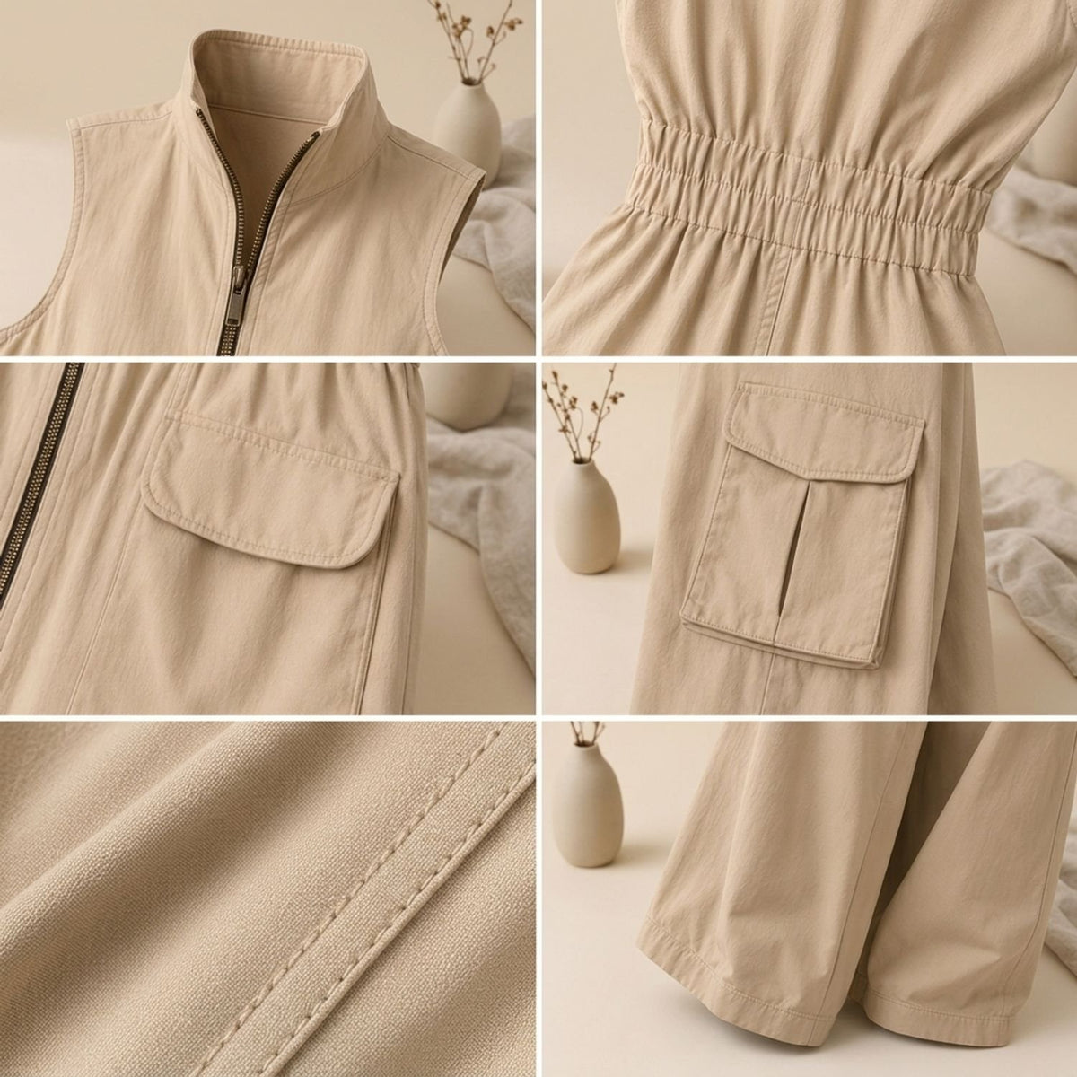 Women's Sleeveless Cargo Utility Full-Zip Jumpsuit