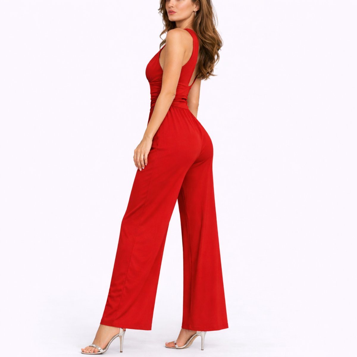 Women's Sleeveless Deep V-Neck Wide-Leg Jumpsuit