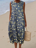 Women's Sleeveless Floral Print Relaxed-Fit Midi Dress - Blue