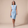 Women's Sleeveless Keyhole-Neck Ruched-Waist Knee-Length Dress - Light Blue