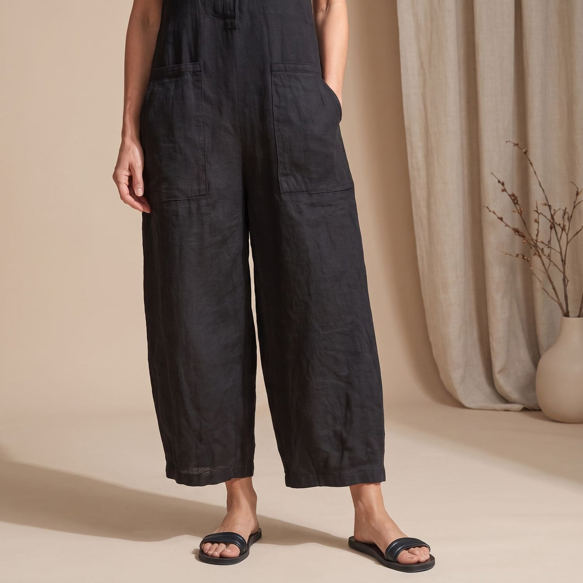 Women's Sleeveless Wide-Leg Button-Front Jumpsuit