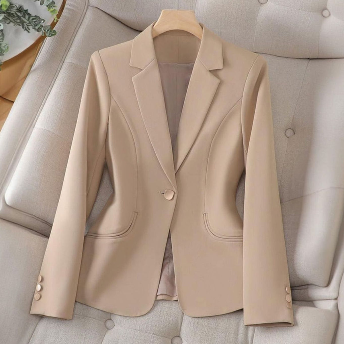 Women's Slim-Fit Lapel Single-Button Blazer - Beige
