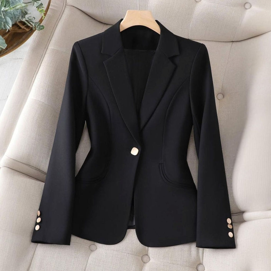 Women's Slim-Fit Lapel Single-Button Blazer - Black