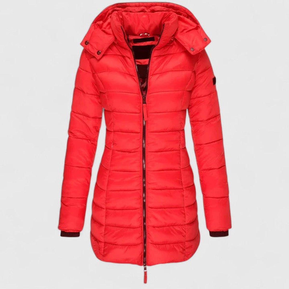 Women's Slim-Fit Quilted Puffer Coat Detachable Hood - Red
