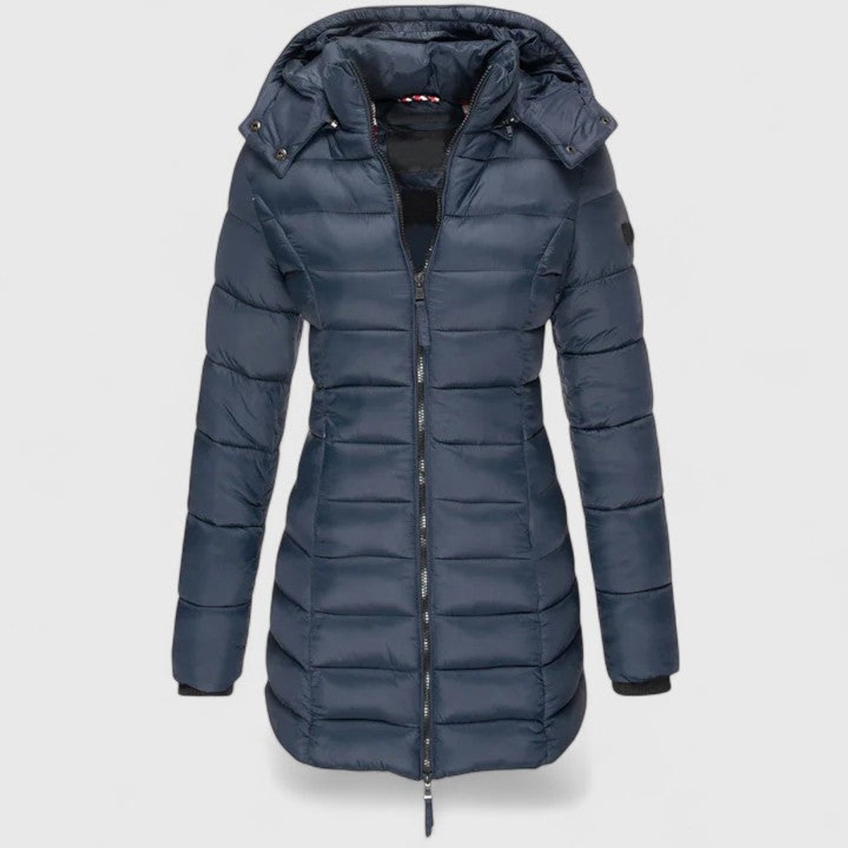 Women's Slim-Fit Quilted Puffer Coat Detachable Hood - Navy Blue