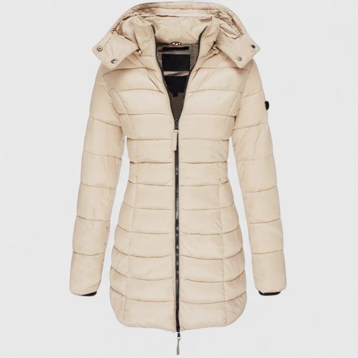 Women's Slim-Fit Quilted Puffer Coat Detachable Hood - Khaki