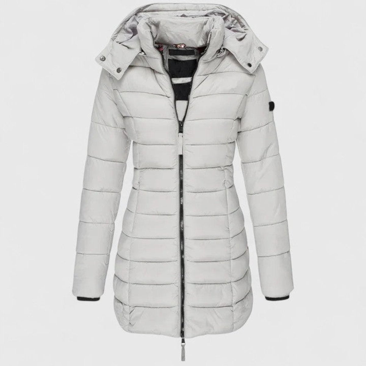 Women's Slim-Fit Quilted Puffer Coat Detachable Hood - Light Gray