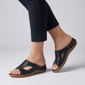 Women's Slip-On Flat Mule Comfortable Sandals Cut-Out Detail - Black
