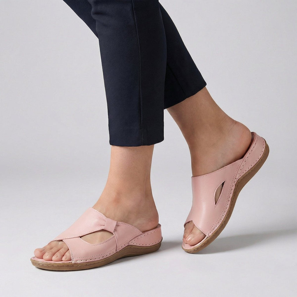 Women's Slip-On Flat Mule Comfortable Sandals Cut-Out Detail - Pink