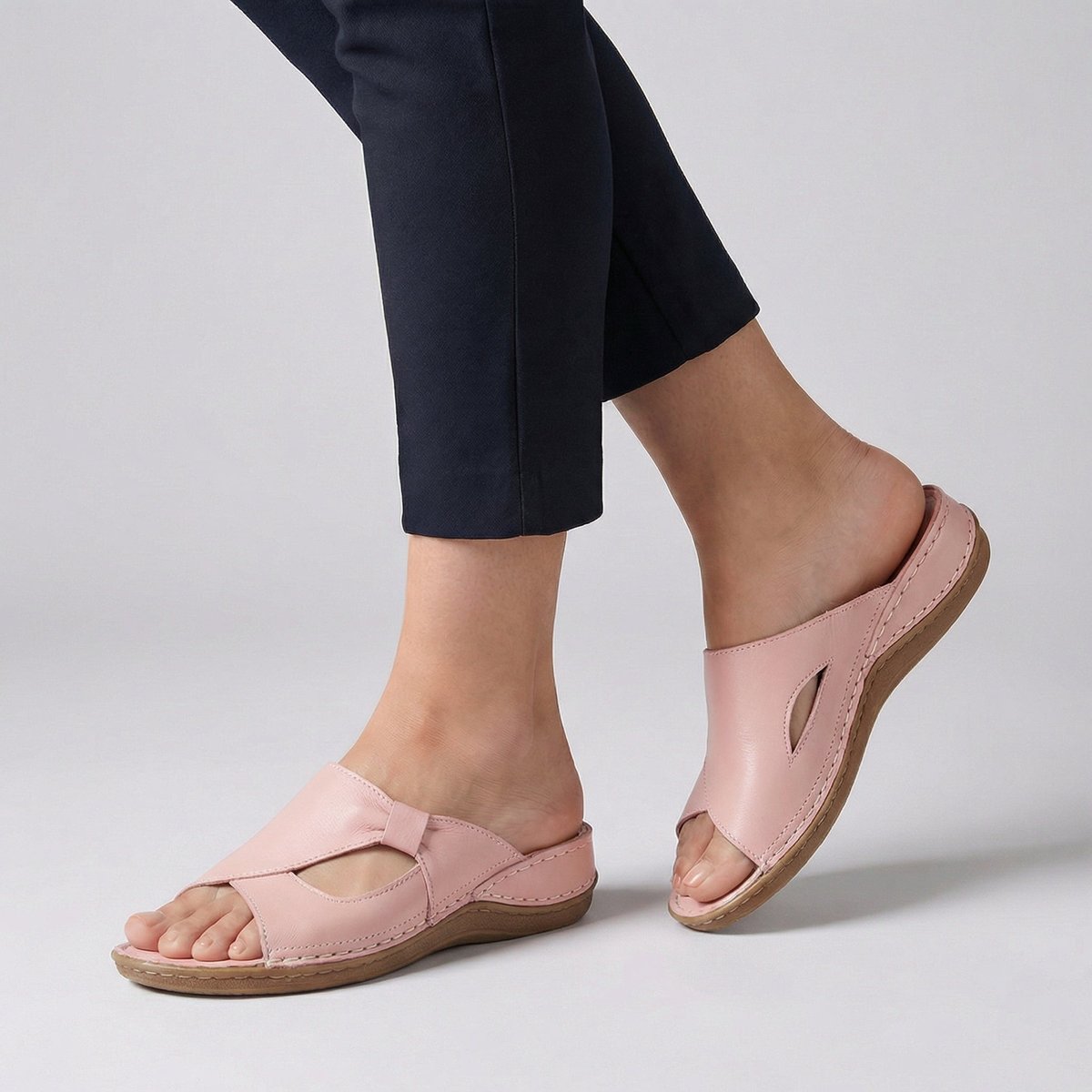 Women's Slip-On Flat Mule Comfortable Sandals Cut-Out Detail - Pink