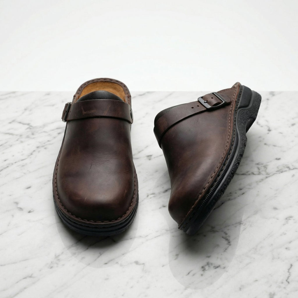 Women's Slip-On Premium Leather Cushioned Clogs - Dark Brown