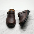 Women's Slip-On Premium Leather Cushioned Clogs - Dark Brown