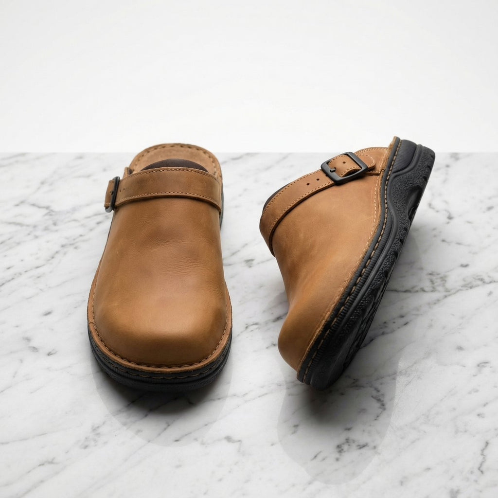 Women's Slip-On Premium Leather Cushioned Clogs - Brown