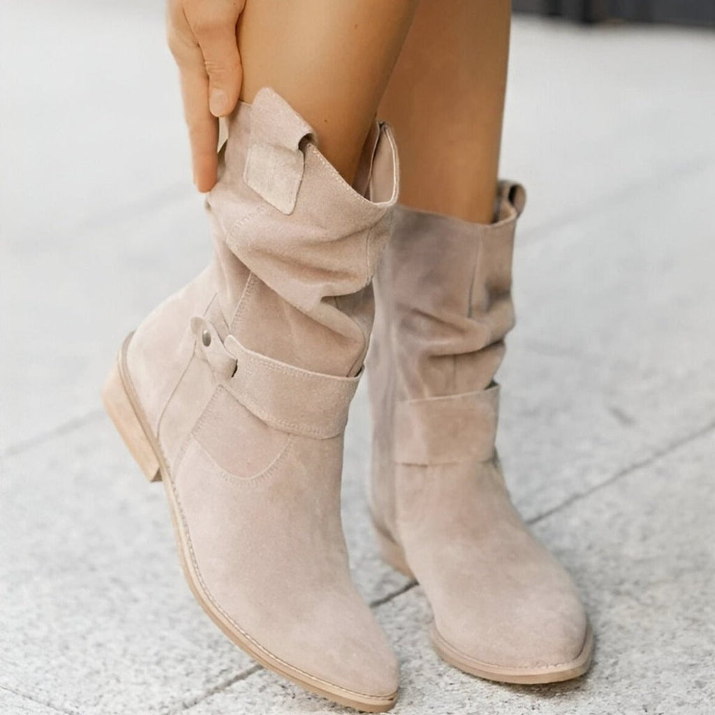 Women's Slouchy Faux Suede Mid Calf Knee High Boots Block Heel