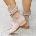 Women's Slouchy Faux Suede Mid Calf Knee High Boots Block Heel - Beige