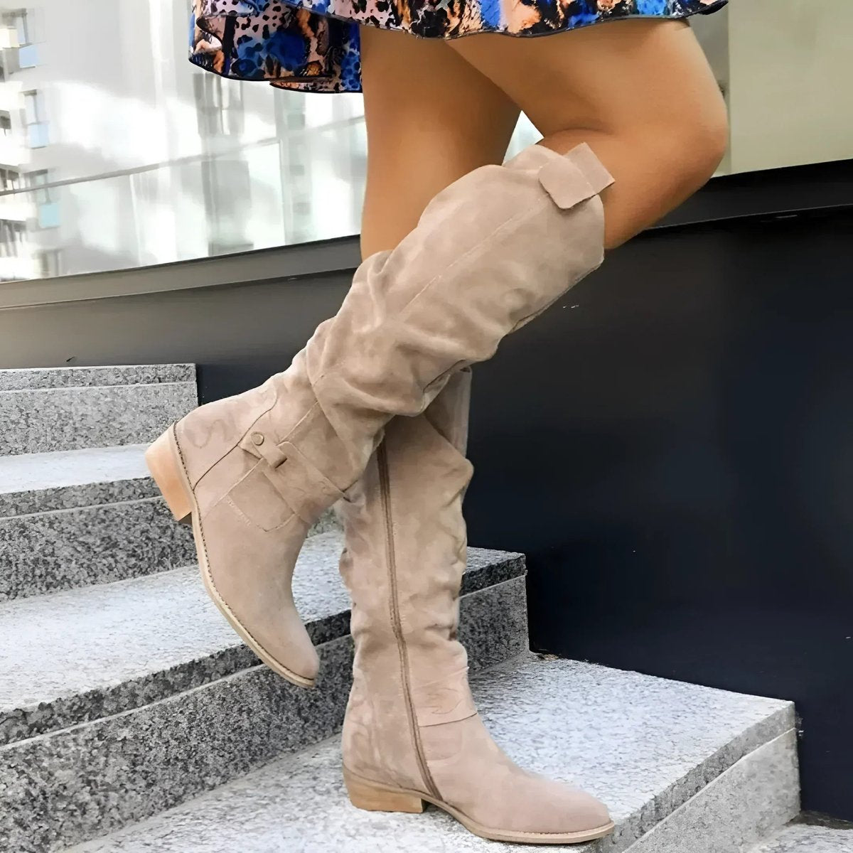 Women's Slouchy Over-the-Knee High Boots Flat Block Heel - Beige
