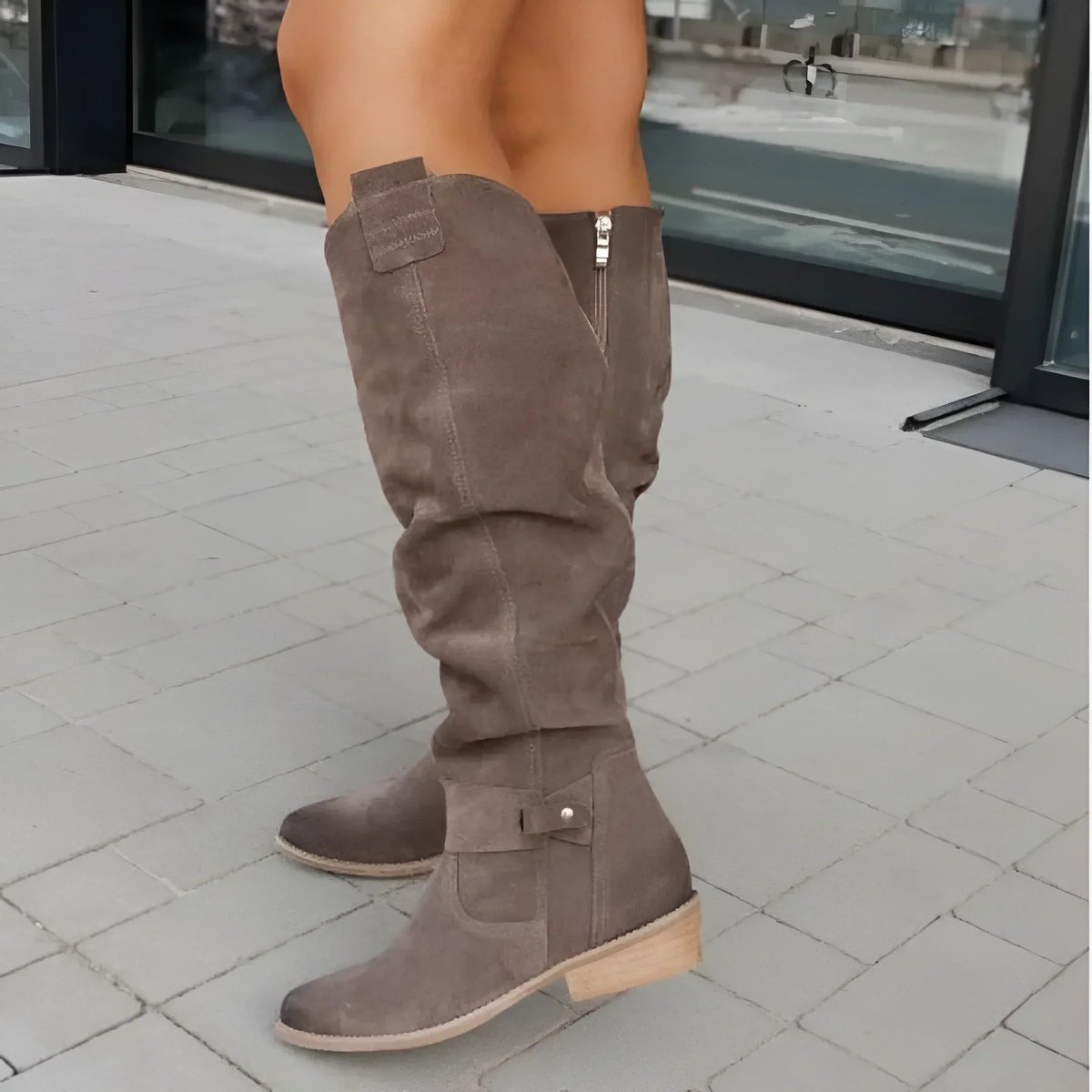 Women's Slouchy Over-the-Knee High Boots Flat Block Heel - Brown