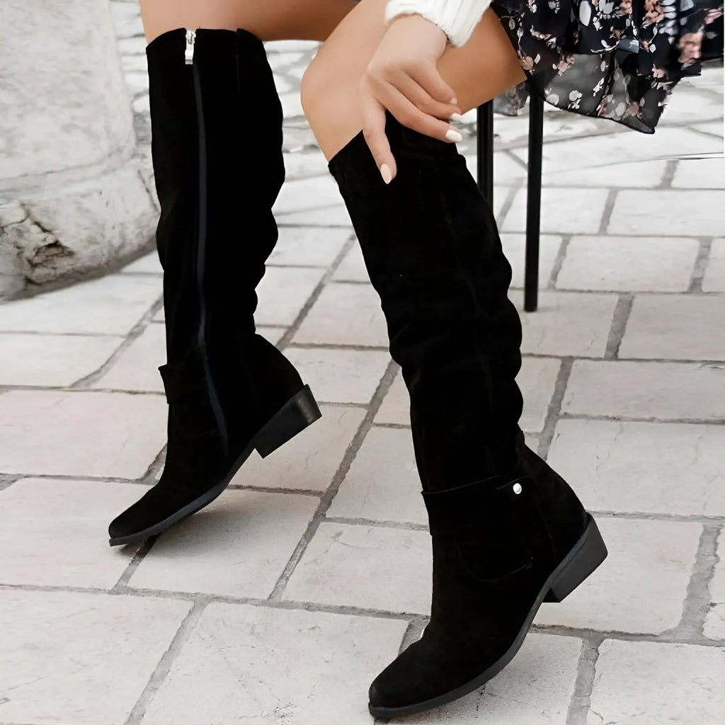 Women's Slouchy Over-the-Knee High Boots Flat Block Heel - Black