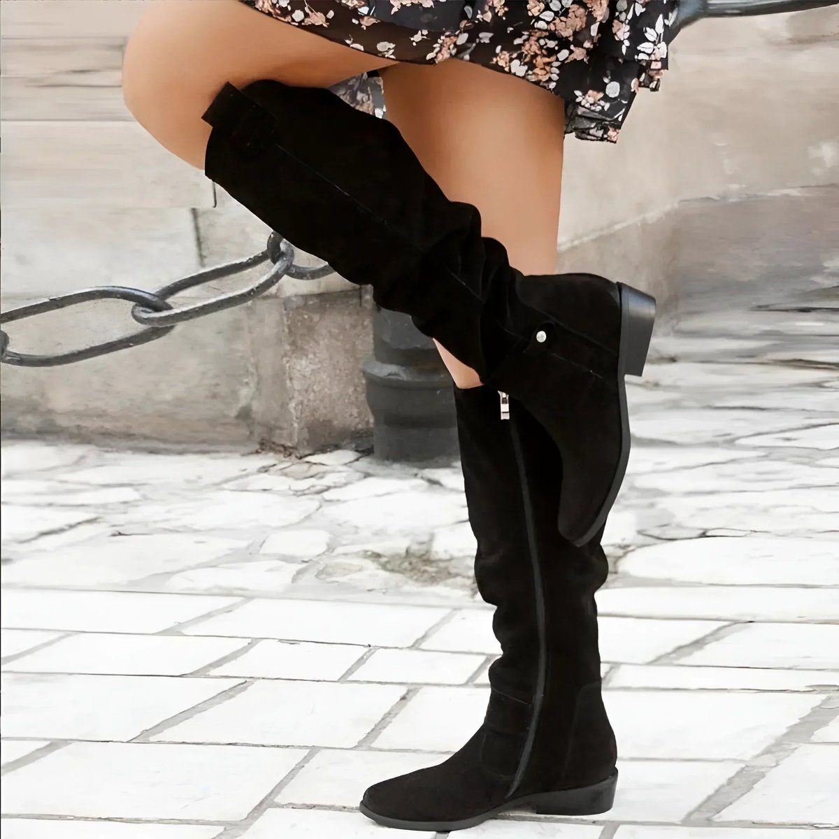 Women's Slouchy Over-the-Knee High Boots Flat Block Heel