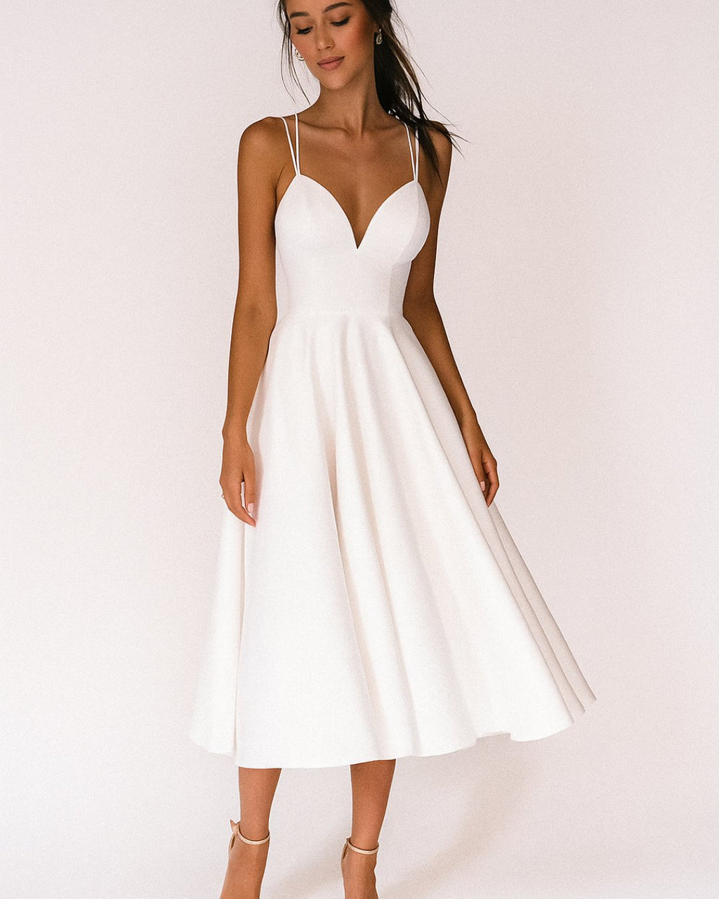 Women's Spaghetti Strap V-Neck Midi Dress - Wit