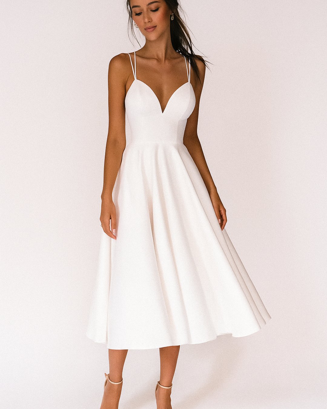 Women's Spaghetti Strap V-Neck Midi Dress - Wit