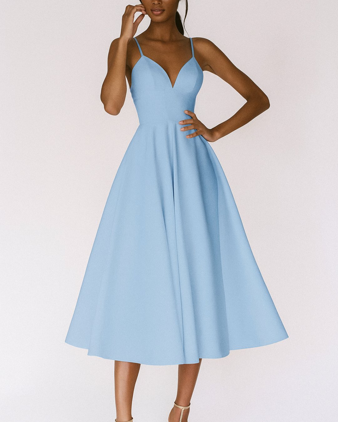 Women's Spaghetti Strap V-Neck Midi Dress - Blauw