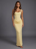 Women's Square-Neck Corset-Bodice Draped Column Maxi Dress - Yellow (5 left)