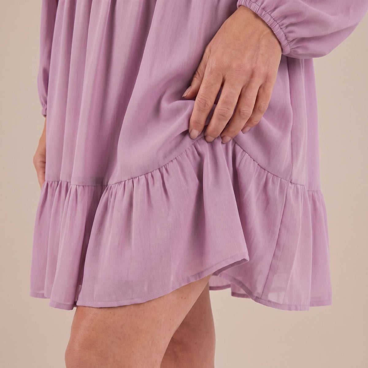 Women's Square-Neck Long Sleeve Ruffle-Hem Knee-Length Dress