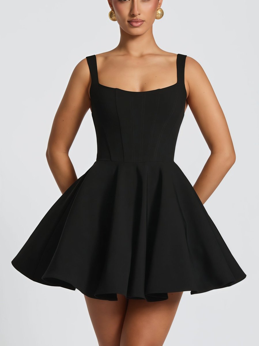 Women's Square-Neck Oversized Bow A-Line Cocktail Dress - Black