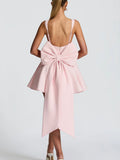 Women's Square-Neck Oversized Bow A-Line Cocktail Dress - Pink