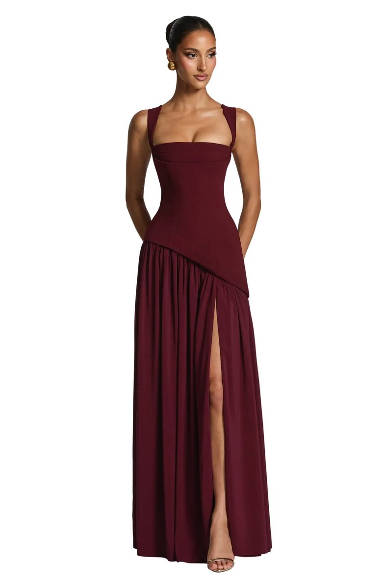 Women's Square Neck Sleeveless A-Line Mother of the Bride Dress - Burgundy