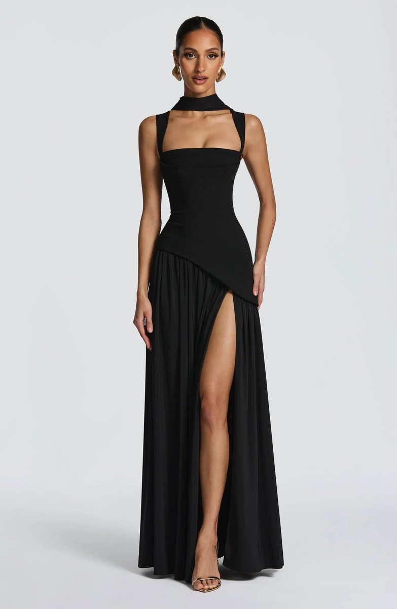 Women's Square Neck Sleeveless A-Line Mother of the Bride Dress - Black