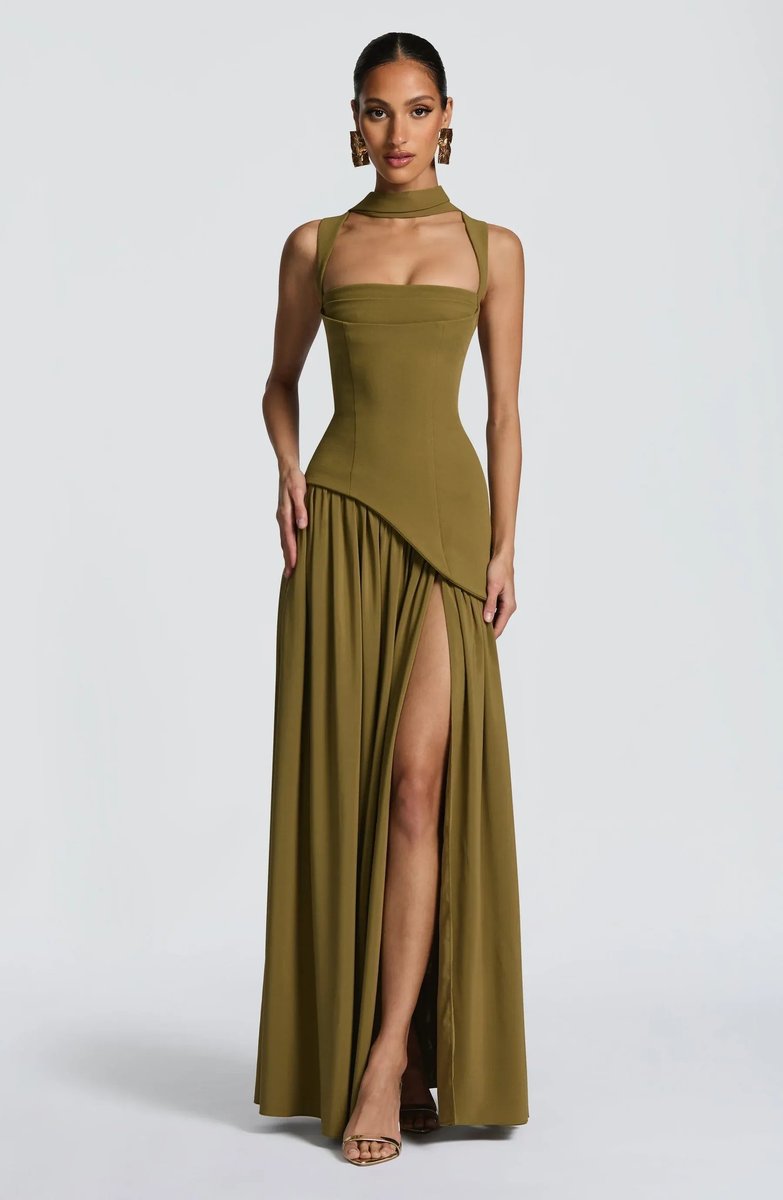 Women's Square Neck Sleeveless A-Line Mother of the Bride Dress - Green