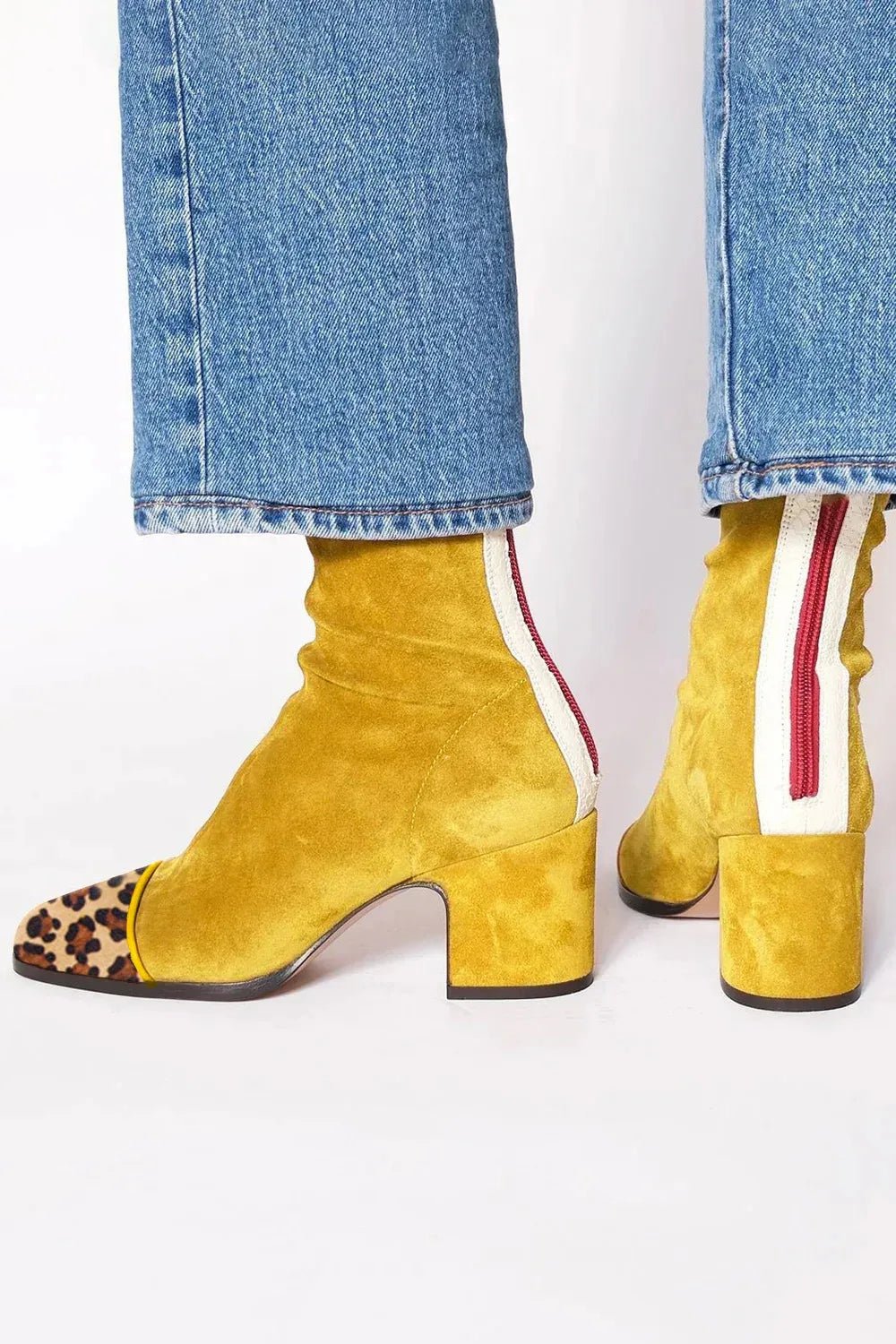 Women's Square-Toe Block-Heel Ankle Boots - Yellow