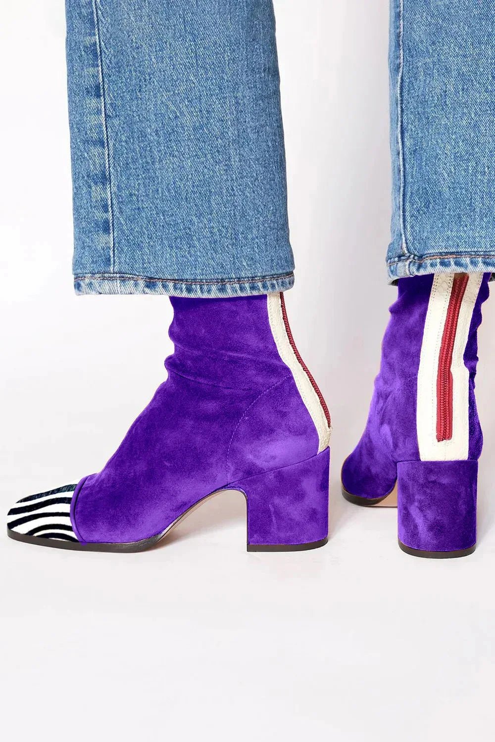 Women's Square-Toe Block-Heel Ankle Boots - Purple