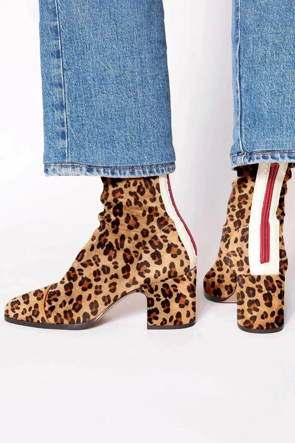 Women's Square-Toe Block-Heel Ankle Boots - Leopard-print