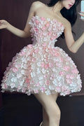 Women's Strapless 3D Floral Mini Cocktail Dress