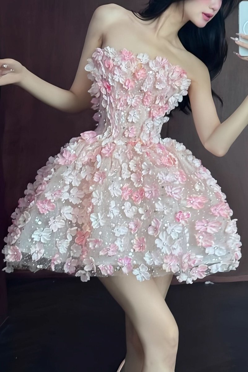 Women's Strapless 3D Floral Mini Cocktail Dress