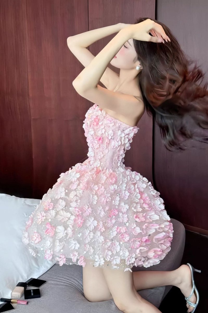 Women's Strapless 3D Floral Mini Cocktail Dress