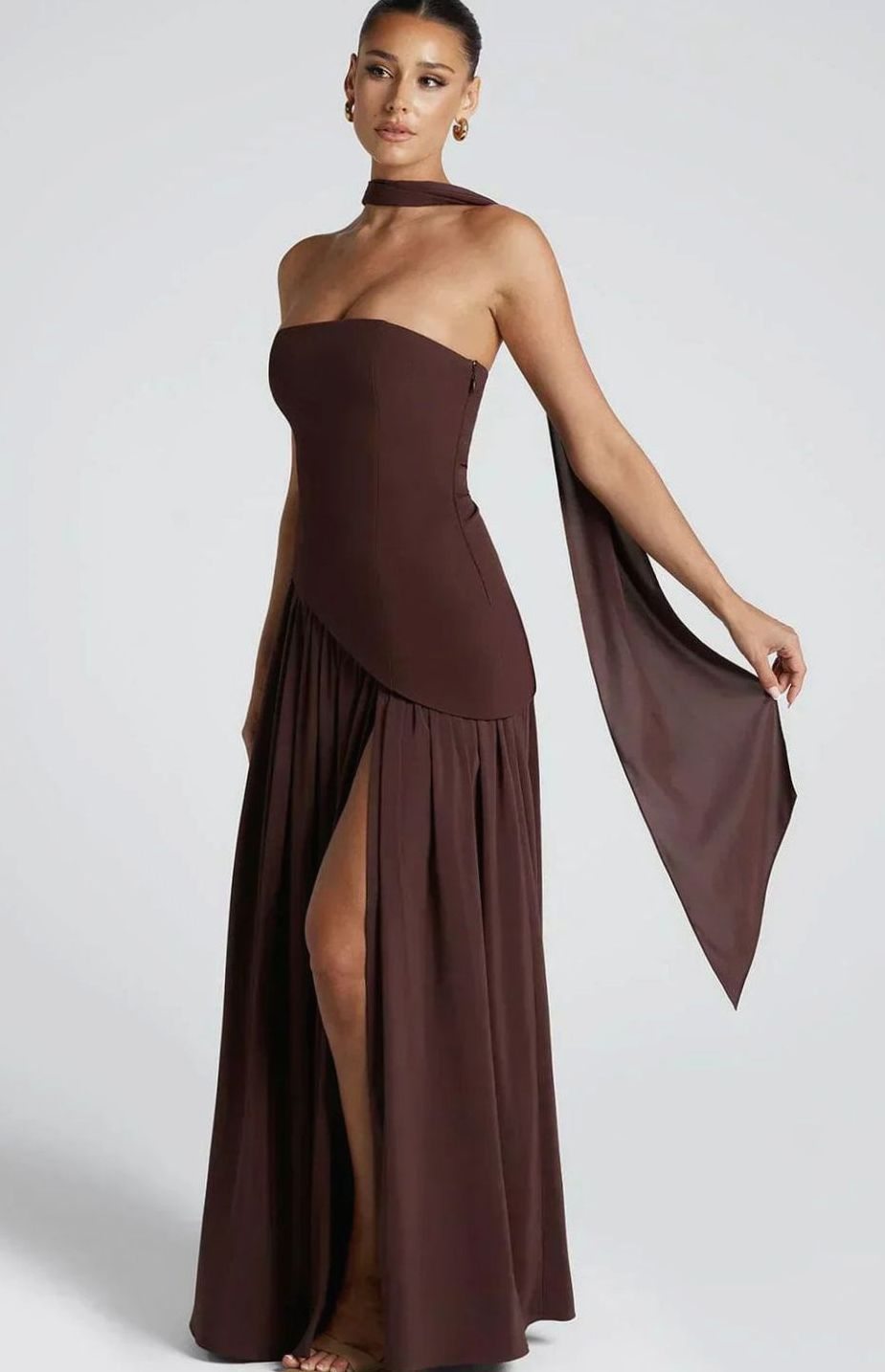 Women's Strapless Asymmetric Formal Evening Maxi Dress High Slit
