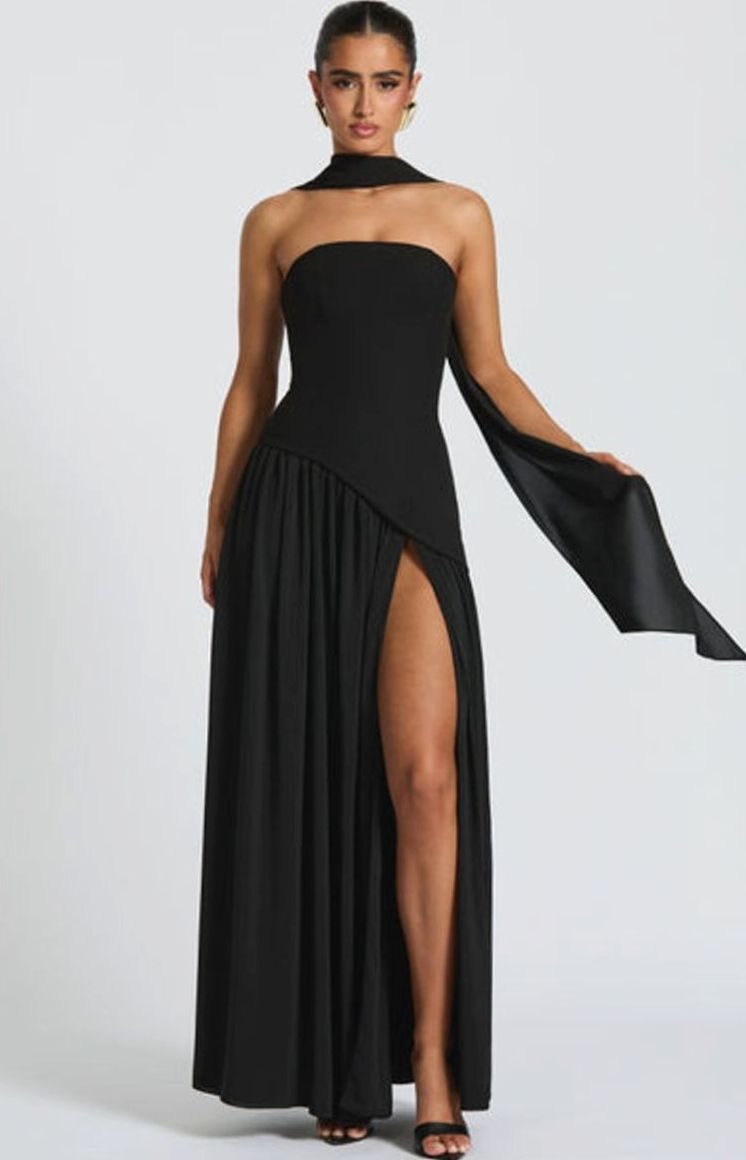 Women's Strapless Asymmetric Formal Evening Maxi Dress High Slit