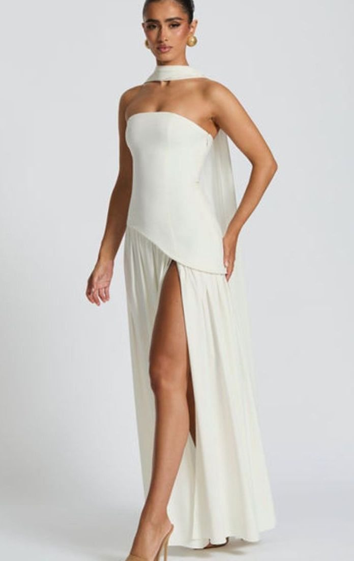 Women's Strapless Asymmetric Formal Evening Maxi Dress High Slit