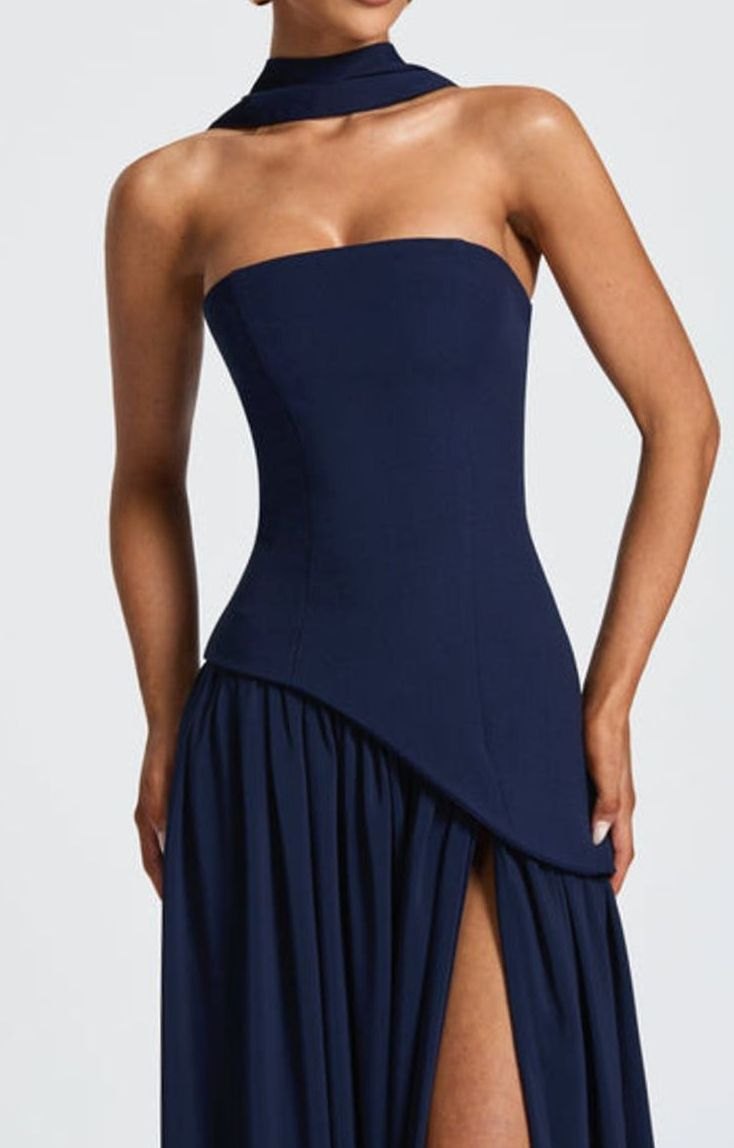 Women's Strapless Asymmetric Formal Evening Maxi Dress High Slit