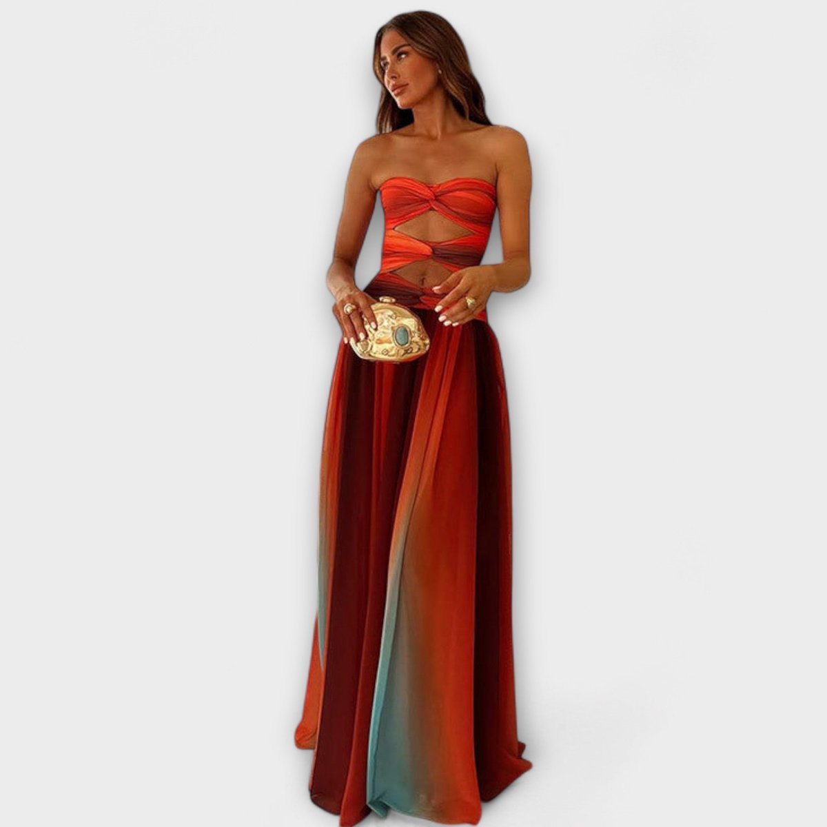 Women's Strapless Cutout A-Line Maxi Dress